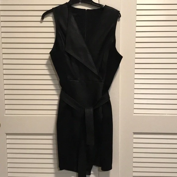 BCBGMaxAzria | Dresses | Preowned Bcbg Black Faux Leather Knit Faux Wrap  Sleeveless Dress Size L | Poshmark